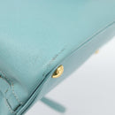 PRADA Hand Bag Safiano Leather 2way Turquoise Blue Gold Auth 187253V-8