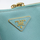 PRADA Hand Bag Safiano Leather 2way Turquoise Blue Gold Auth 187253V-21