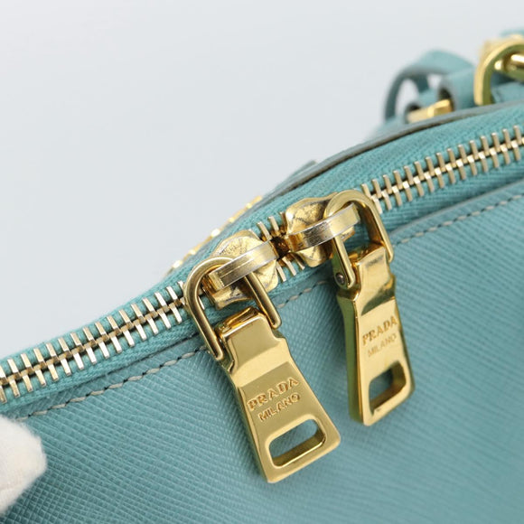 PRADA Hand Bag Safiano Leather 2way Turquoise Blue Gold Auth 187253V