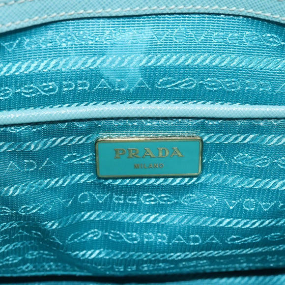 PRADA Hand Bag Safiano Leather 2way Turquoise Blue Gold Auth 187253V