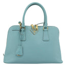 PRADA Hand Bag Safiano Leather 2way Turquoise Blue Gold Auth 187253V-13