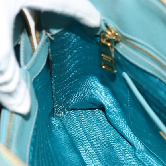 PRADA Hand Bag Safiano Leather 2way Turquoise Blue Gold Auth 187253V