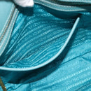 PRADA Hand Bag Safiano Leather 2way Turquoise Blue Gold Auth 187253V-26