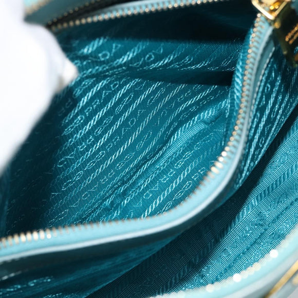 PRADA Hand Bag Safiano Leather 2way Turquoise Blue Gold Auth 187253V