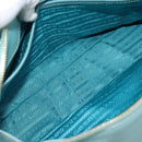 PRADA Hand Bag Safiano Leather 2way Turquoise Blue Gold Auth 187253V-30
