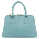 PRADA Hand Bag Safiano Leather 2way Turquoise Blue Gold Auth 187253V-2