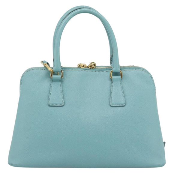 PRADA Hand Bag Safiano Leather 2way Turquoise Blue Gold Auth 187253V