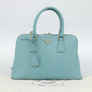 PRADA Hand Bag Safiano Leather 2way Turquoise Blue Gold Auth 187253V-12