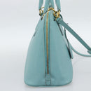 PRADA Hand Bag Safiano Leather 2way Turquoise Blue Gold Auth 187253V-3