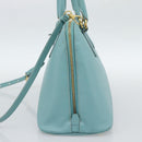 PRADA Hand Bag Safiano Leather 2way Turquoise Blue Gold Auth 187253V-4