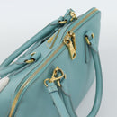 PRADA Hand Bag Safiano Leather 2way Turquoise Blue Gold Auth 187253V-14