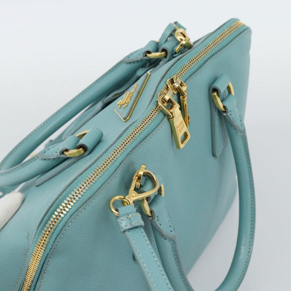 PRADA Hand Bag Safiano Leather 2way Turquoise Blue Gold Auth 187253V