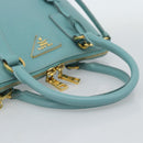 PRADA Hand Bag Safiano Leather 2way Turquoise Blue Gold Auth 187253V-6