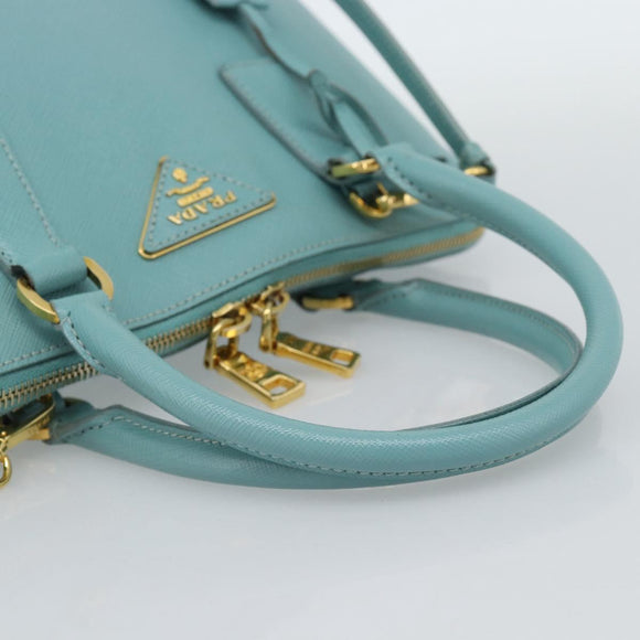 PRADA Hand Bag Safiano Leather 2way Turquoise Blue Gold Auth 187253V