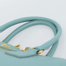 PRADA Hand Bag Safiano Leather 2way Turquoise Blue Gold Auth 187253V-15