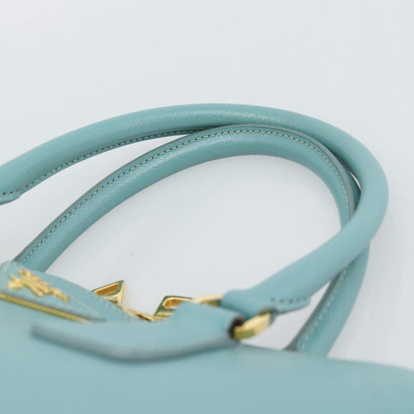 PRADA Hand Bag Safiano Leather 2way Turquoise Blue Gold Auth 187253V