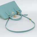 PRADA Hand Bag Safiano Leather 2way Turquoise Blue Gold Auth 187253V-7