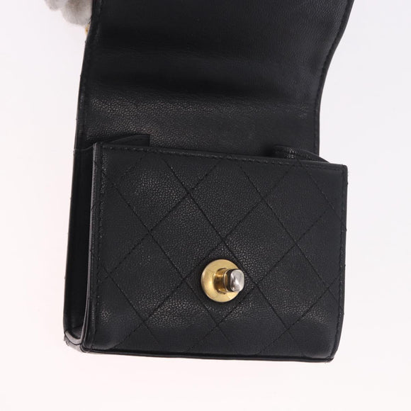 CHANEL Matelasse Chain Shoulder Bag Lamb Skin Black Gold CC Auth 187256SAM
