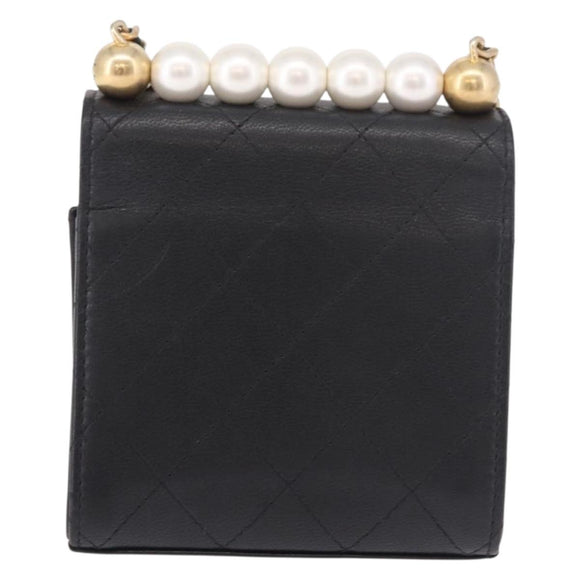 CHANEL Matelasse Chain Shoulder Bag Lamb Skin Black Gold CC Auth 187256SAM