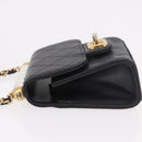 CHANEL Matelasse Chain Shoulder Bag Lamb Skin Black Gold CC Auth 187256SAM-5