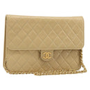 CHANEL Matelasse Chain Shoulder Bag Lamb Skin Beige Gold CC Auth 187257-1