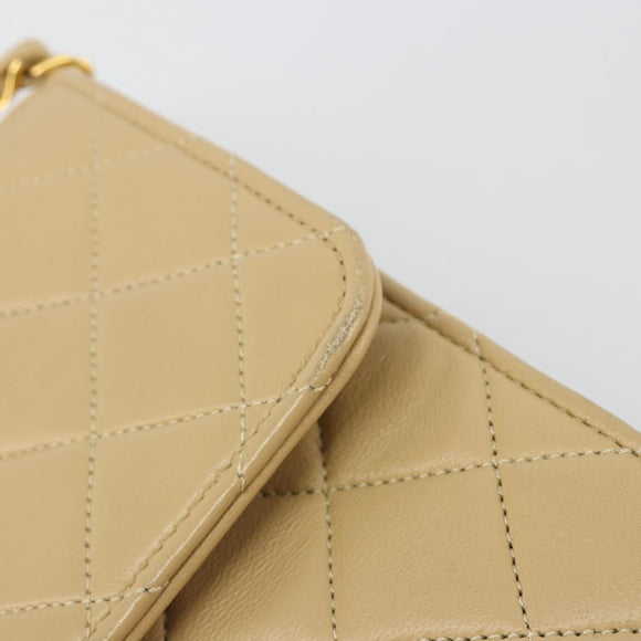 CHANEL Matelasse Chain Shoulder Bag Lamb Skin Beige Gold CC Auth 187257