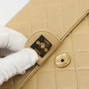 CHANEL Matelasse Chain Shoulder Bag Lamb Skin Beige Gold CC Auth 187257-9
