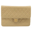 CHANEL Matelasse Chain Shoulder Bag Lamb Skin Beige Gold CC Auth 187257-13