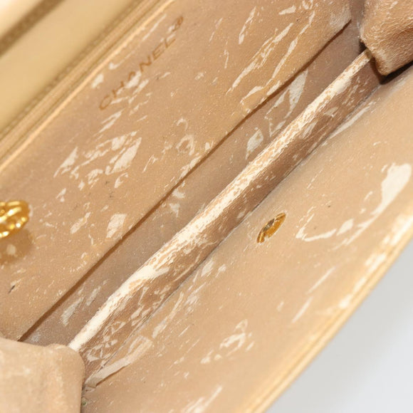 CHANEL Matelasse Chain Shoulder Bag Lamb Skin Beige Gold CC Auth 187257