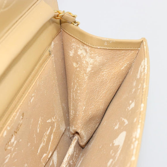 CHANEL Matelasse Chain Shoulder Bag Lamb Skin Beige Gold CC Auth 187257