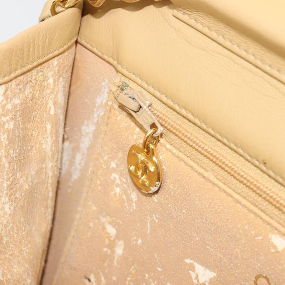 CHANEL Matelasse Chain Shoulder Bag Lamb Skin Beige Gold CC Auth 187257