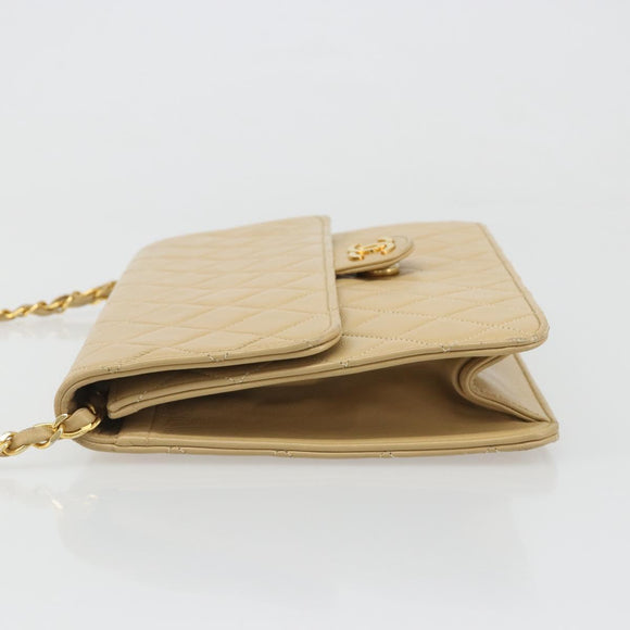 CHANEL Matelasse Chain Shoulder Bag Lamb Skin Beige Gold CC Auth 187257