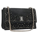 Salvatore Ferragamo Vala Chain Shoulder Bag Suede Black Silver Auth 187258A-1