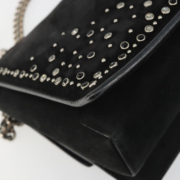 Salvatore Ferragamo Vala Chain Shoulder Bag Suede Black Silver Auth 187258A