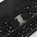 Salvatore Ferragamo Vala Chain Shoulder Bag Suede Black Silver Auth 187258A-17