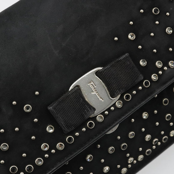 Salvatore Ferragamo Vala Chain Shoulder Bag Suede Black Silver Auth 187258A