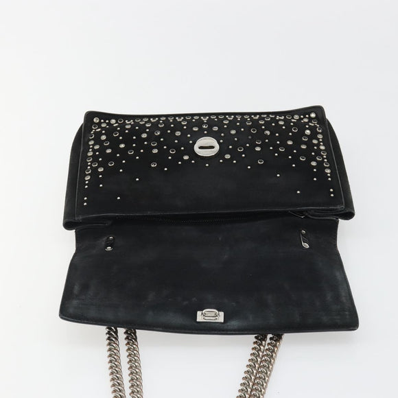 Salvatore Ferragamo Vala Chain Shoulder Bag Suede Black Silver Auth 187258A