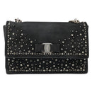 Salvatore Ferragamo Vala Chain Shoulder Bag Suede Black Silver Auth 187258A-13