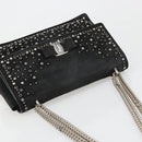 Salvatore Ferragamo Vala Chain Shoulder Bag Suede Black Silver Auth 187258A-6