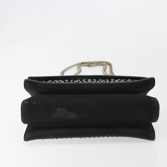 Salvatore Ferragamo Vala Chain Shoulder Bag Suede Black Silver Auth 187258A