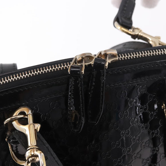 GUCCI Micro GG Canvas Bag Patent Leather 2way Outlet Black 309617 Auth 187261
