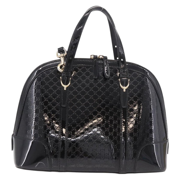 GUCCI Micro GG Canvas Bag Patent Leather 2way Outlet Black 309617 Auth 187261