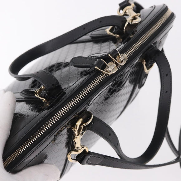 GUCCI Micro GG Canvas Bag Patent Leather 2way Outlet Black 309617 Auth 187261