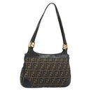 FENDI Zucca Canvas Tote Bag Black Brown Auth 187262A-1