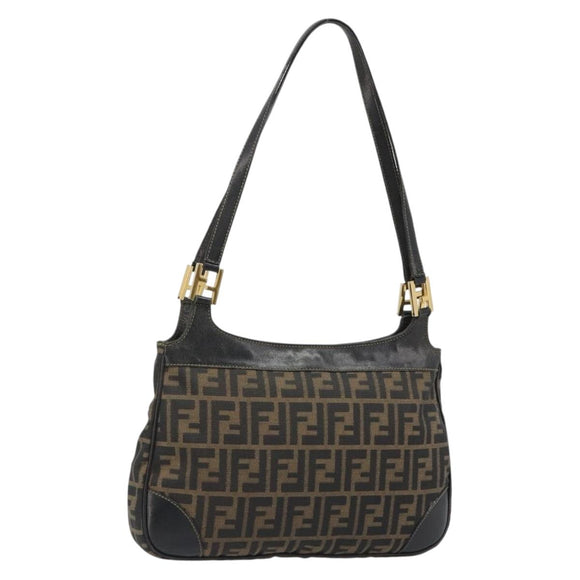 FENDI Zucca Canvas Tote Bag Black Brown Auth 187262A