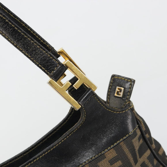 FENDI Zucca Canvas Tote Bag Black Brown Auth 187262A