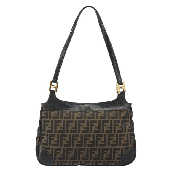 FENDI Zucca Canvas Tote Bag Black Brown Auth 187262A