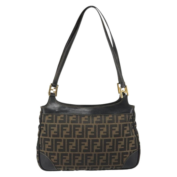 FENDI Zucca Canvas Tote Bag Black Brown Auth 187262A
