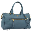 PRADA Hand Bag Vittero Dino Leather 2way Blue Gold Auth 187263V-1
