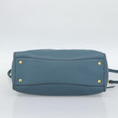 PRADA Hand Bag Vittero Dino Leather 2way Blue Gold Auth 187263V-11
